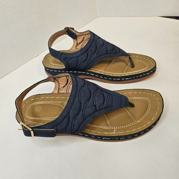 Women Blue Sandals Summer Slippers Open Toe Shoes Size 42 Slope Heel - Picture 2 of 12